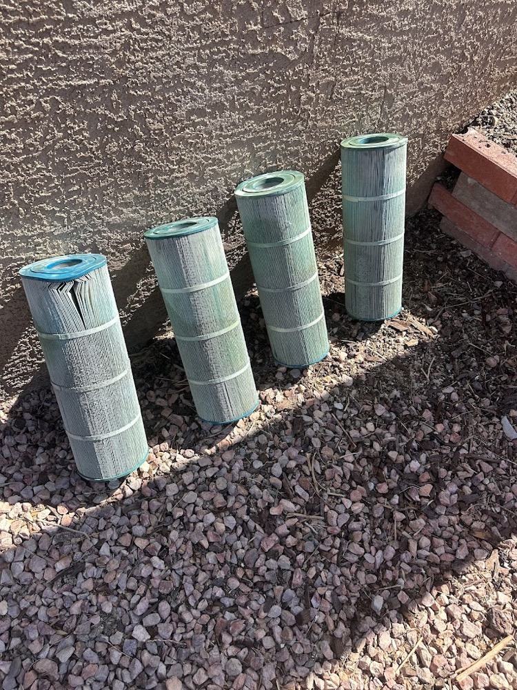 Freshly cleaned pool filter cartridges