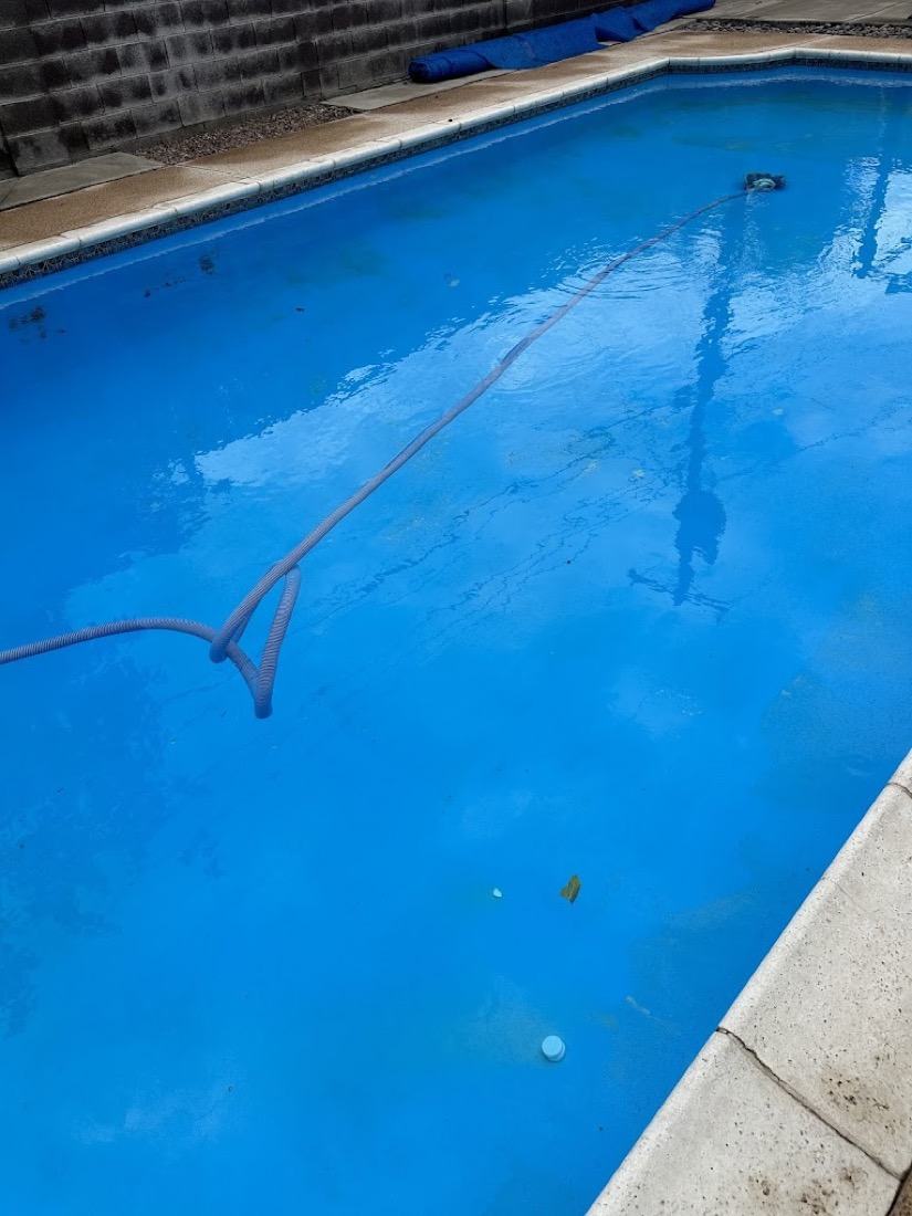 Clean rectangular pool with automatic cleaner running